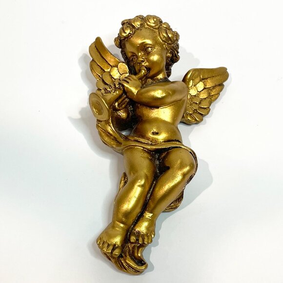 Vintage Gold Gilt Cherub Angel Wall Hangings Set Of 2 Pisa Italy 3" x 5.5" - Picture 8 of 9